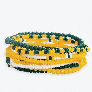 New in package. Hand beaded 10 bracelet stack. Green yellow beads. Seed bead.